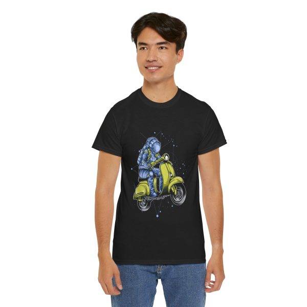 Astronaut on Scooter Black Color T-Shirt For Unisex Heavy Cotton Tee