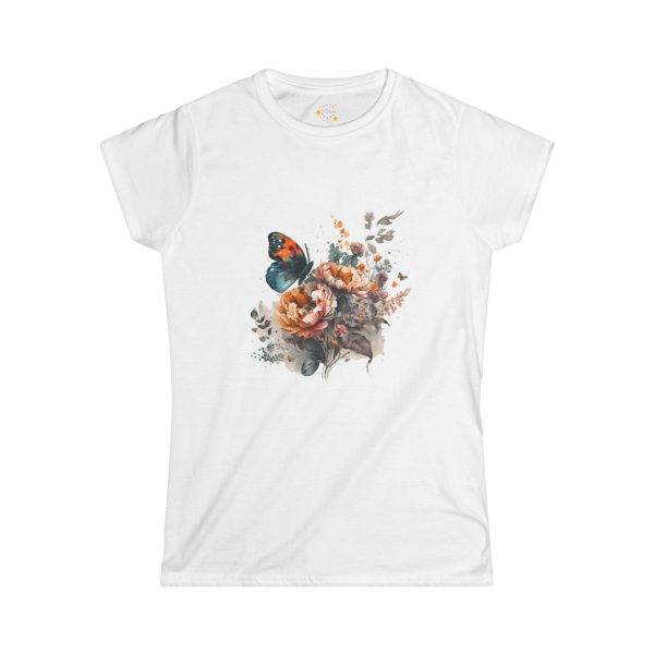 Floral Butterfly Women's Softstyle Tee - Perfect for Spring Celebrations