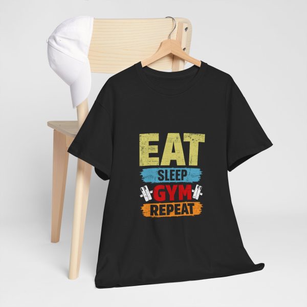 Motivational Gym Tee - Eat Sleep Gym Repeat Unisex Heavy Cotton Shirt
