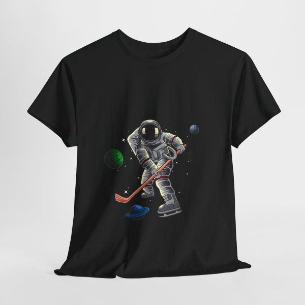 Astronaut playing hockey Black Color tshirt for Unisex Heavy Cotton Tee