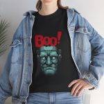 Boo Halloween Frankenstein's Black Color T-Shirt For Unisex Heavy Cotton Tee Boo Halloween Frankenstein's Black Color T-Shirt For Unisex Heavy Cotton Tee