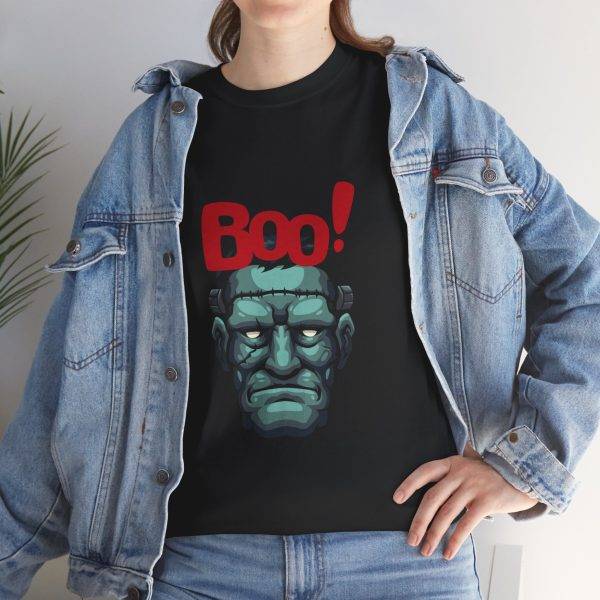 Boo Halloween Frankenstein's Black Color T-Shirt For Unisex Heavy Cotton Tee Boo Halloween Frankenstein's Black Color T-Shirt For Unisex Heavy Cotton Tee