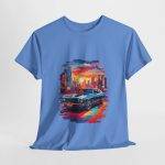 Car With City Background Blue Color T-Shirt For Unisex Heavy Cotton Tee