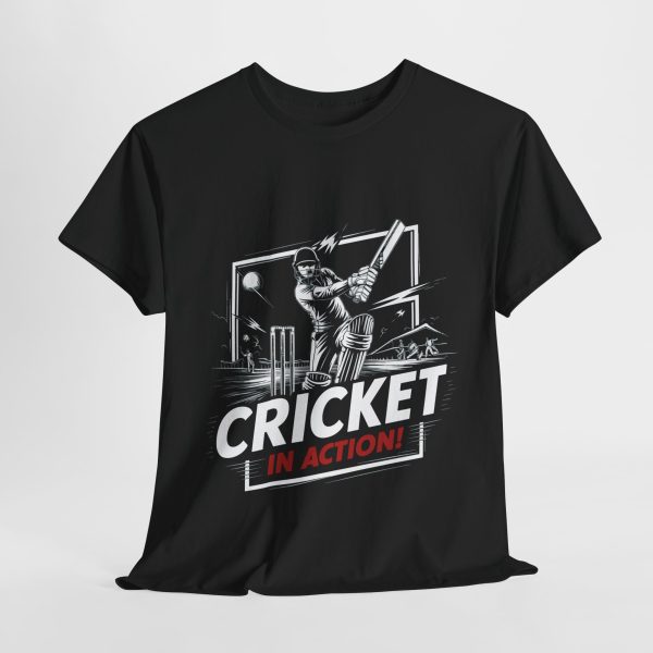 Sport Cricket In Action Black Color T-Shirt For Unisex Heavy Cotton Tee