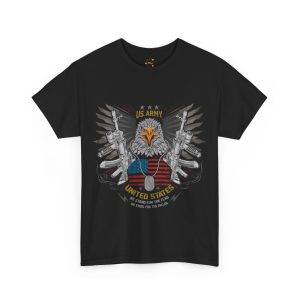 US Army Black Color T-Shirt For Unisex Heavy Cotton Tee