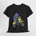 Astronaut on Scooter Black Color T-Shirt For Unisex Heavy Cotton Tee