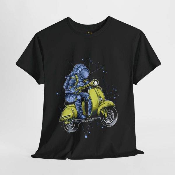 Astronaut on Scooter Black Color T-Shirt For Unisex Heavy Cotton Tee