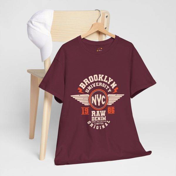 BROOKLYN UNIVERSITY NYC RAW DENIM CORE COLLECTION ORIGINAL Maroon Color Tshirt For Unisex Heavy Cotton Tee BROOKLYN UNIVERSITY NYC RAW DENIM CORE COLLECTION ORIGINAL Maroon Color Tshirt For Unisex Heavy Cotton Tee