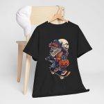 Halloween wolf on a skateboard Black Color T-Shirt For Men Heavy Cotton Tee