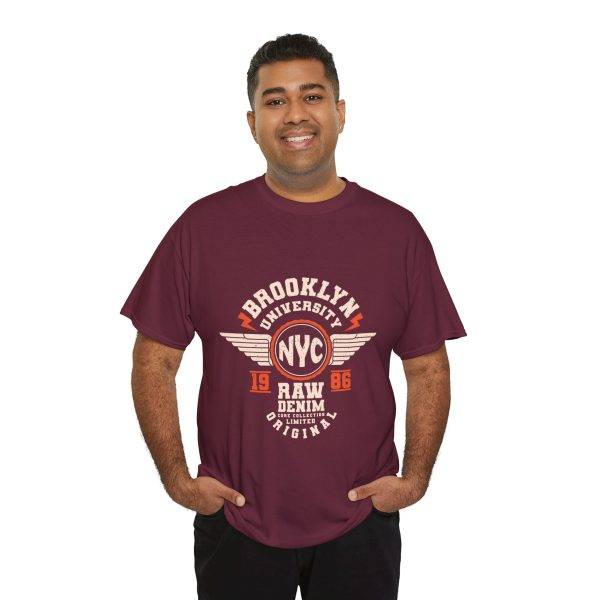 BROOKLYN UNIVERSITY NYC RAW DENIM CORE COLLECTION ORIGINAL Maroon Color Tshirt For Unisex Heavy Cotton Tee BROOKLYN UNIVERSITY NYC RAW DENIM CORE COLLECTION ORIGINAL Maroon Color Tshirt For Unisex Heavy Cotton Tee