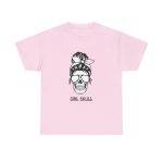 Girl Skull Pink Color T-Shirt For Women Heavy Cotton Tee