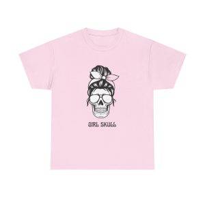 Girl Skull Pink Color T-Shirt For Women Heavy Cotton Tee