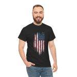 USA Flag Black Color T-Shirt For Unisex Heavy Cotton Tee