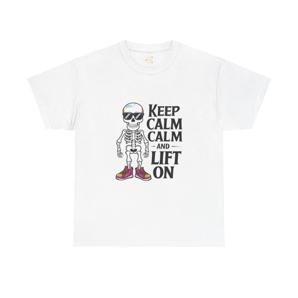 Keep calm calm and left on white Color T-Shirt For Unisex Heavy Cotton Tee