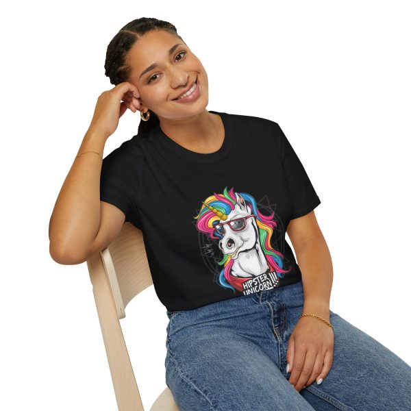 Hipster unicorn black color Tshirt For Women Softstyle T-Shirt