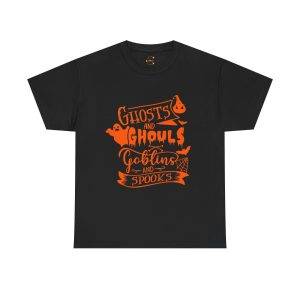 Halloween Ghosts And Ghouls Black Color T-Shirt For Unisex Heavy Cotton Tee
