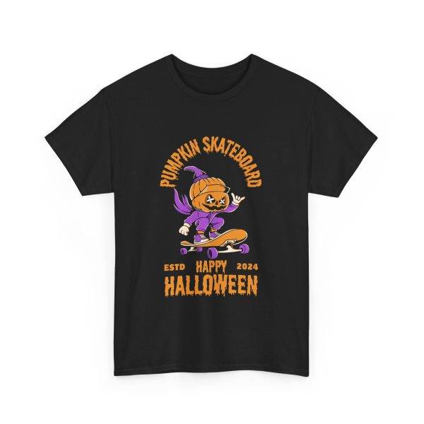 Happy Halloween PUMPKIN SKATEBOAR Black Color T-Shirt For Unisex Heavy Cotton Tee