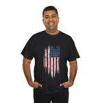 USA Flag Black Color T-Shirt For Unisex Heavy Cotton Tee