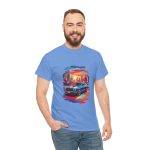 Car With City Background Blue Color T-Shirt For Unisex Heavy Cotton Tee
