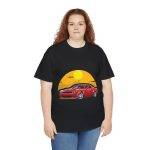 Red Car With Sunset Black Color T-Shirt For Unisex Heavy Cotton Tee