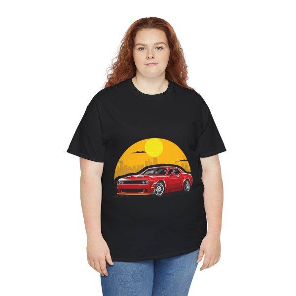 Red Car With Sunset Black Color T-Shirt For Unisex Heavy Cotton Tee