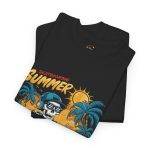 Summer Vibe Unisex Heavy Cotton Tee - Surfing Skeleton Graphic T-Shirt