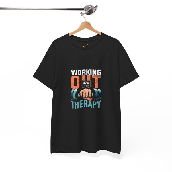 Working out gym is my Therapy Black Color T-Shirt For Unisex Heavy Cotton Tee