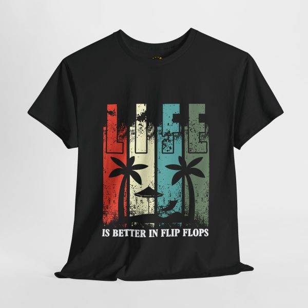 Life Is Better In Flip Flops Black Color T-Shirt For Unisex Heavy Cotton Tee