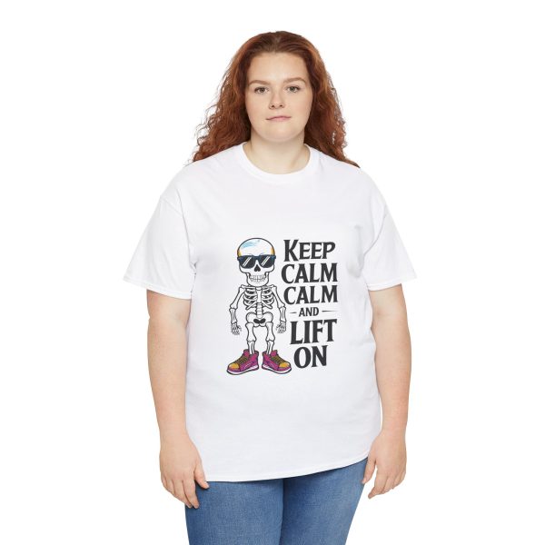 Keep calm calm and left on white Color T-Shirt For Unisex Heavy Cotton Tee
