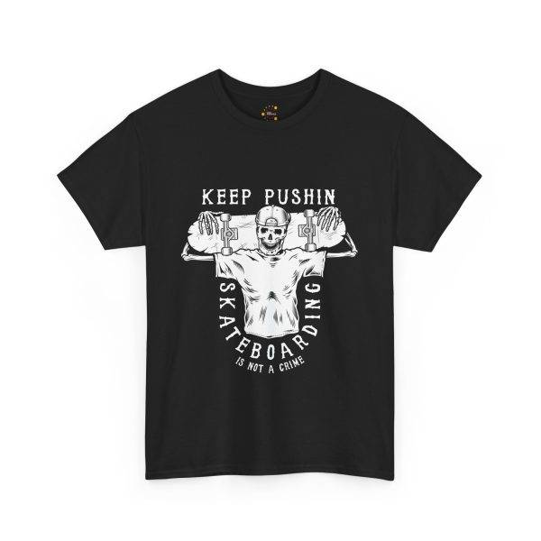 KEEP PUSHING SKATEBOARDING Black Color T-Shirt For Unisex Heavy Cotton Tee