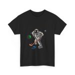 Astronaut playing hockey Black Color tshirt for Unisex Heavy Cotton Tee