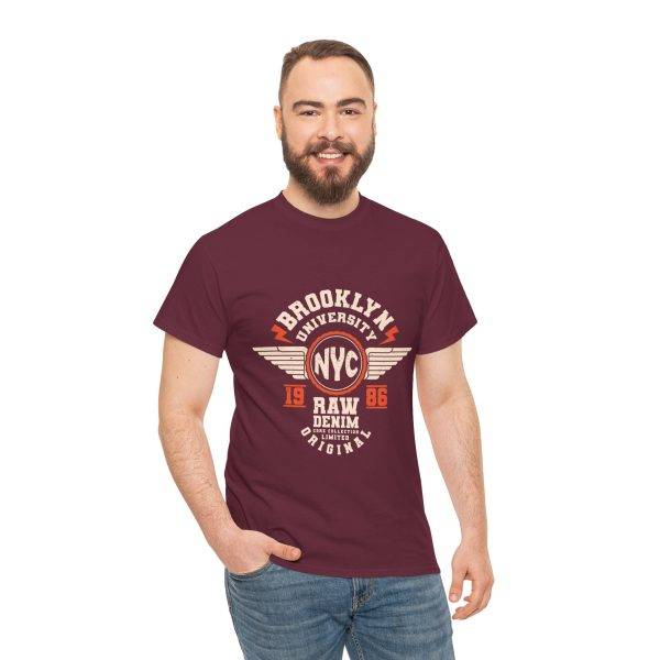 BROOKLYN UNIVERSITY NYC RAW DENIM CORE COLLECTION ORIGINAL Maroon Color Tshirt For Unisex Heavy Cotton Tee BROOKLYN UNIVERSITY NYC RAW DENIM CORE COLLECTION ORIGINAL Maroon Color Tshirt For Unisex Heavy Cotton Tee