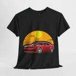 Red Car With Sunset Black Color T-Shirt For Unisex Heavy Cotton Tee