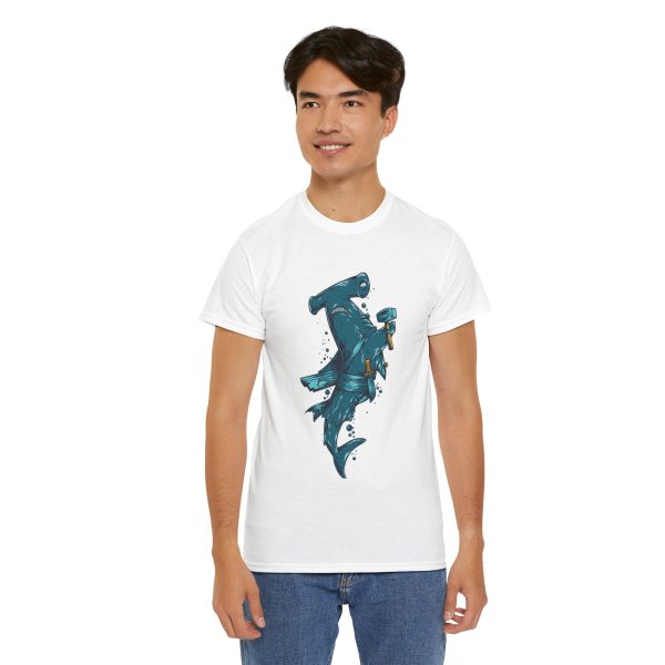 Blue Shark with Hammer T-Shirt For Men Heavy Cotton Tee