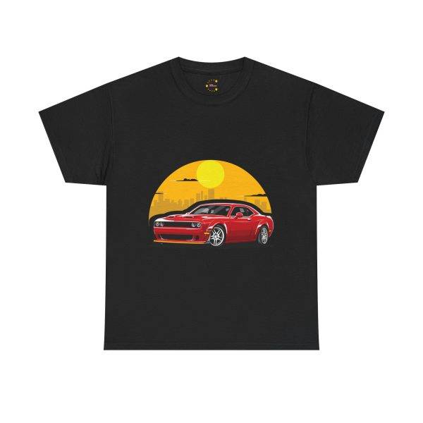 Red Car With Sunset Black Color T-Shirt For Unisex Heavy Cotton Tee