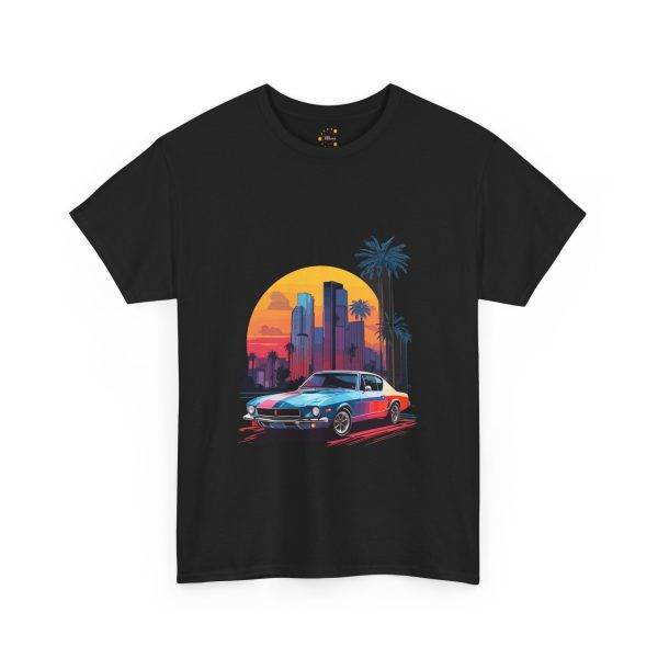 Car with City Background Black Color T-Shirt For Unisex Heavy Cotton Tee
