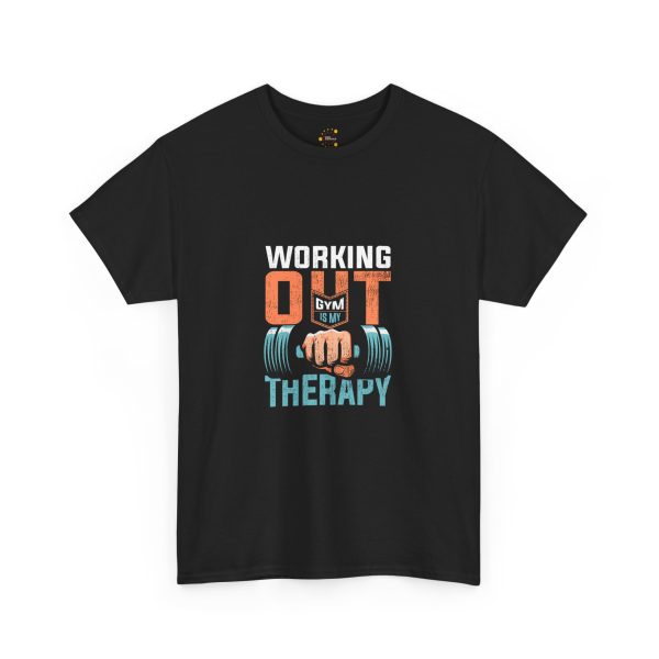 Working out gym is my Therapy Black Color T-Shirt For Unisex Heavy Cotton Tee