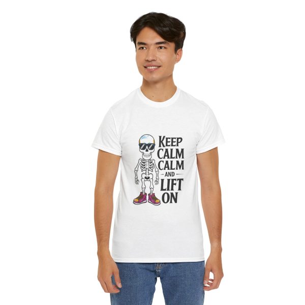 Keep calm calm and left on white Color T-Shirt For Unisex Heavy Cotton Tee