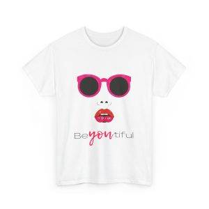 Beyoutiful Sunglasses With Pink Lips White Color T-Shirt For Women Heavy Cotton Tee