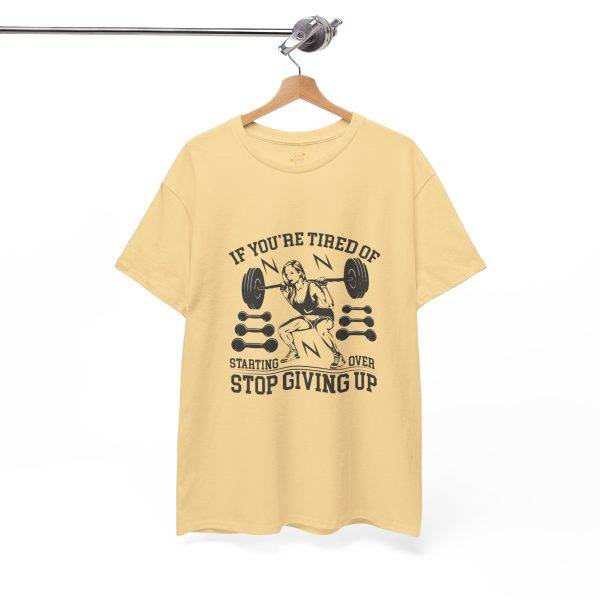Motivational Fitness Gym Tee - 'Stop Giving Up' Women Heavy Cotton Shirt