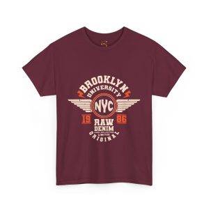 BROOKLYN UNIVERSITY NYC RAW DENIM CORE COLLECTION ORIGINAL Maroon Color Tshirt For Unisex Heavy Cotton Tee
