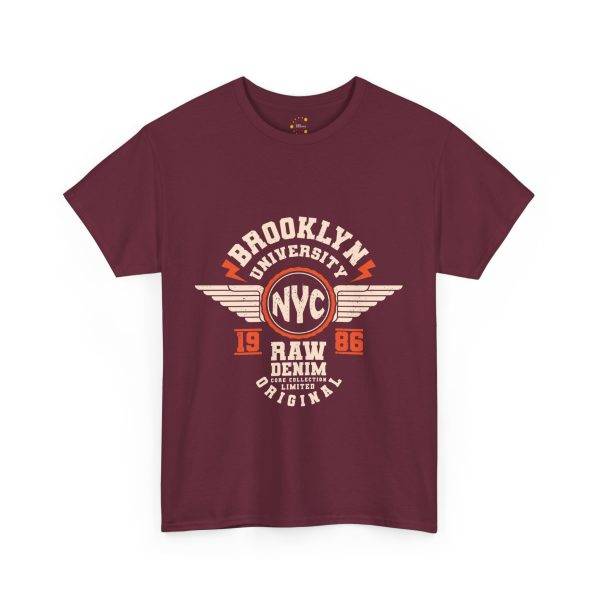 BROOKLYN UNIVERSITY NYC RAW DENIM CORE COLLECTION ORIGINAL Maroon Color Tshirt For Unisex Heavy Cotton Tee BROOKLYN UNIVERSITY NYC RAW DENIM CORE COLLECTION ORIGINAL Maroon Color Tshirt For Unisex Heavy Cotton Tee