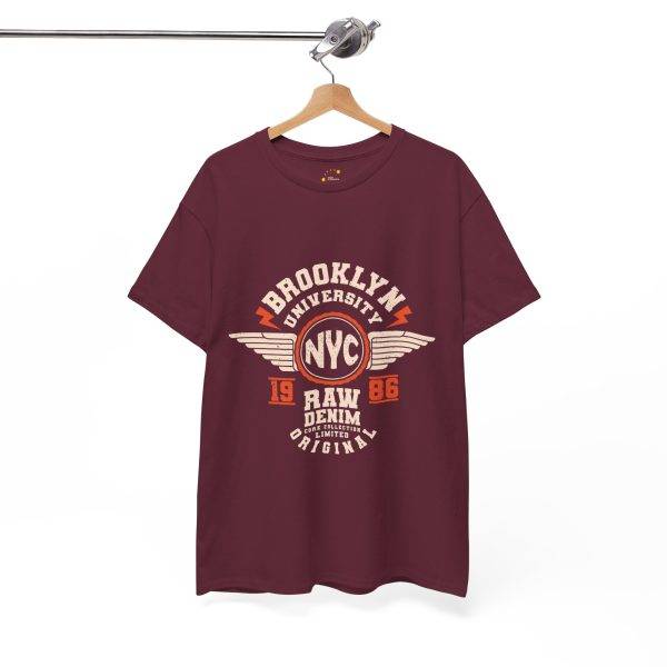 BROOKLYN UNIVERSITY NYC RAW DENIM CORE COLLECTION ORIGINAL Maroon Color Tshirt For Unisex Heavy Cotton Tee BROOKLYN UNIVERSITY NYC RAW DENIM CORE COLLECTION ORIGINAL Maroon Color Tshirt For Unisex Heavy Cotton Tee