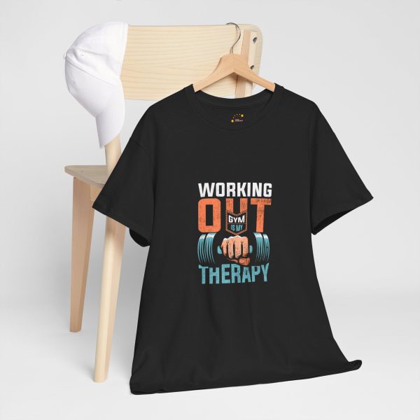 Working out gym is my Therapy Black Color T-Shirt For Unisex Heavy Cotton Tee
