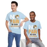 Gym No Pain No Gain Light Blue Color T-Shirt For Unisex Heavy Cotton Tee