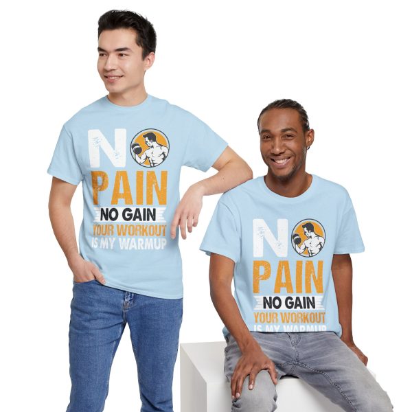 Gym No Pain No Gain Light Blue Color T-Shirt For Unisex Heavy Cotton Tee