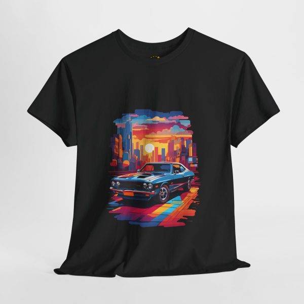 Car With City Background Black Color T-Shirt For Unisex Heavy Cotton Tee