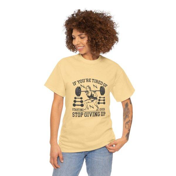 Motivational Fitness Gym Tee - 'Stop Giving Up' Women Heavy Cotton Shirt