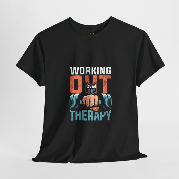 Working out gym is my Therapy Black Color T-Shirt For Unisex Heavy Cotton Tee