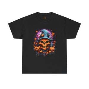 Halloween Pumpkin Black Color T-Shirt For Unisex Heavy Cotton Tee